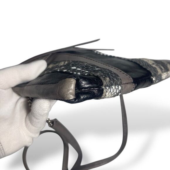 Vintage Hobo Crossbody Shoulder Bag WOC Grey Snake Print Genuine Leather 9x5 in - Picture 7 of 8